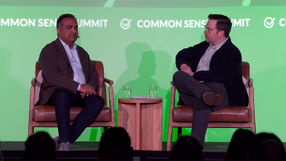 YouTube CEO Neal Mohan on stage with Kevin Roose